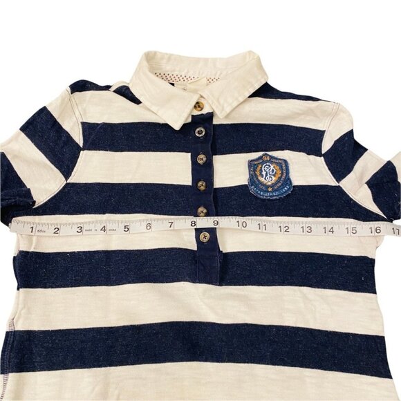H&M Navy Blue & White Striped Nautical Sweatshirt Elbow Patches Crest Sz S - Picture 9 of 15